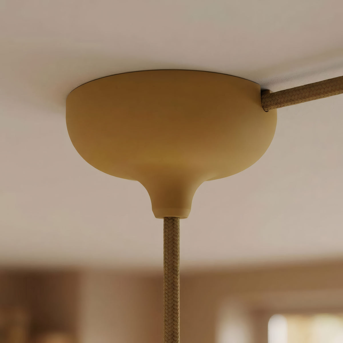 Silicone ceiling rose Ø 88 mm, central hole and side outlet — Mustard