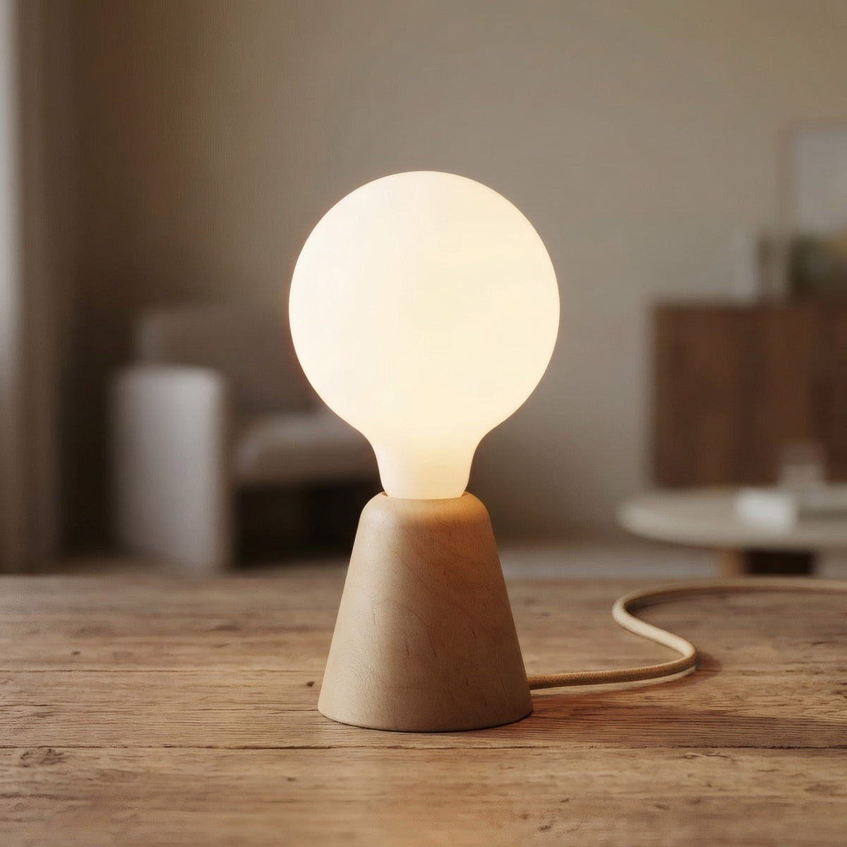 Conical alder wood lamp base for E27 socket