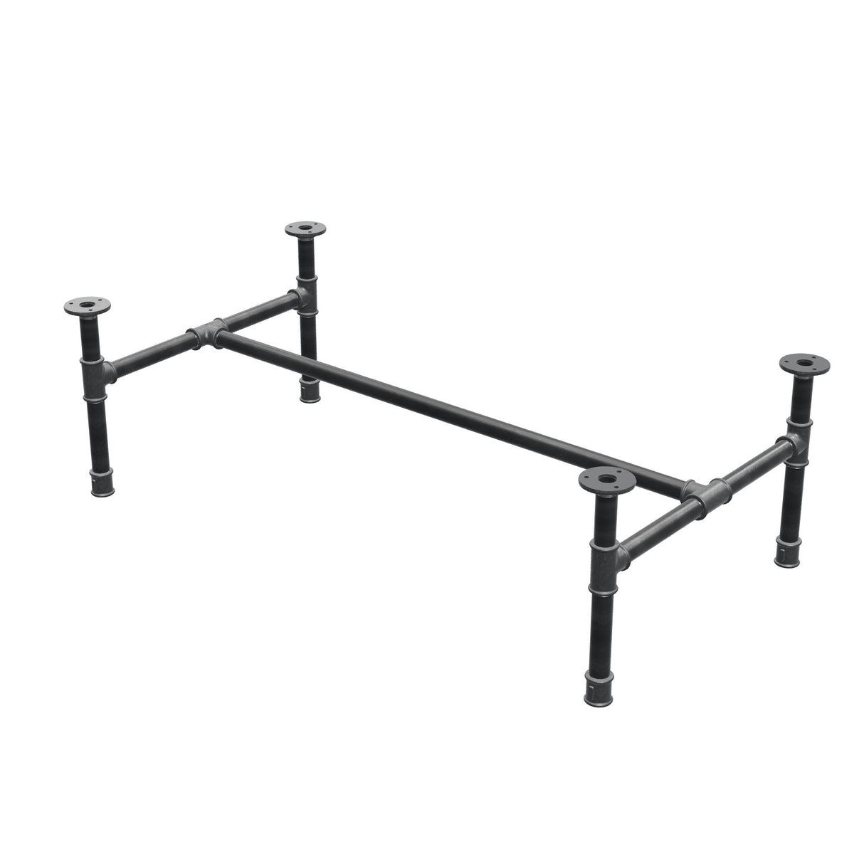 Industrial cast iron coffee table base, H-frame, 101 × 55 cm, 32 cm high, three-quarter view