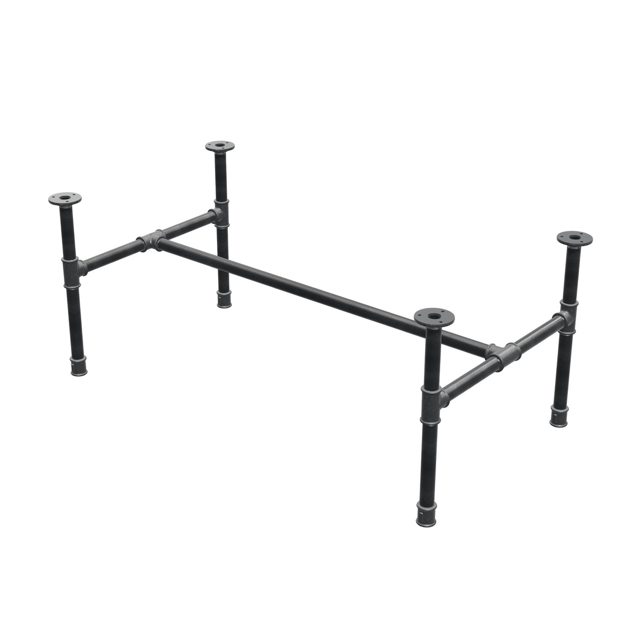 Industrial cast iron coffee table base, H-frame, 101 × 55 cm, 42 cm high, three-quarter view