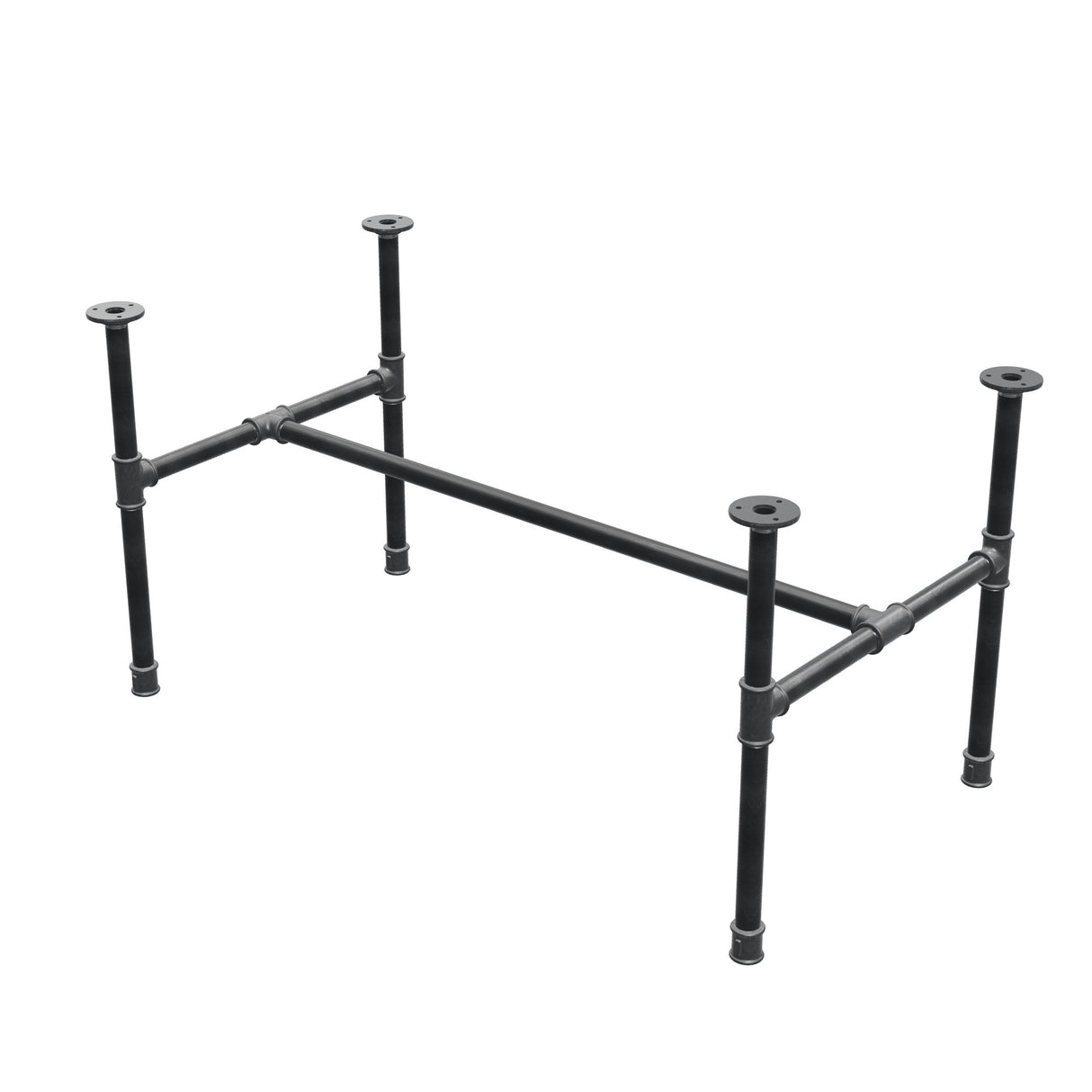 Industrial cast iron coffee table base, H-frame, 101 × 55 cm, 52 cm high, three-quarter view