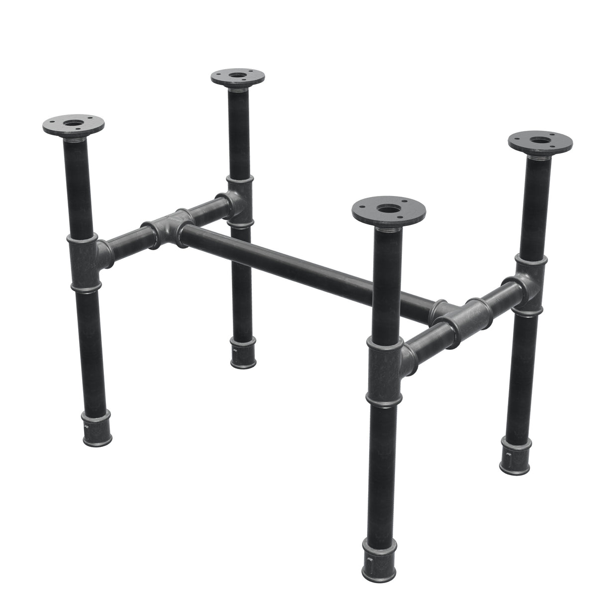 Industrial cast iron coffee table base, H-frame, 51 × 35 cm, 42 cm high, three-quarter view