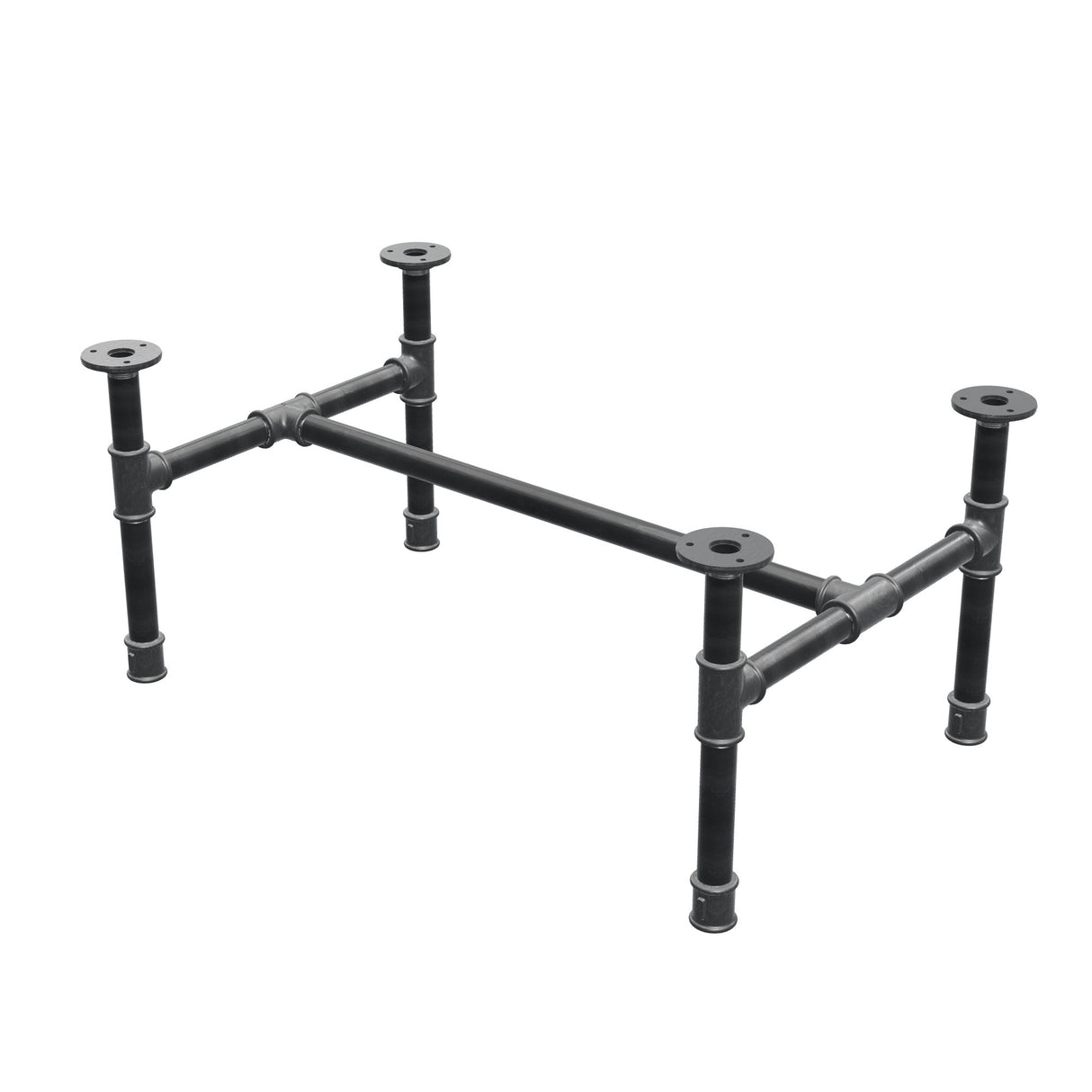 Industrial cast iron coffee table base, H-frame, 71 × 45 cm, 32 cm high, three-quarter view