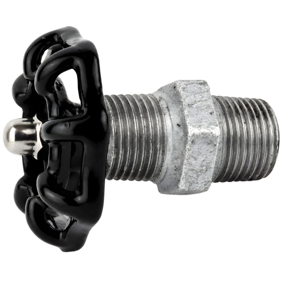 Black 52 mm handwheel on nipple, 1/2'' with stainless steel nut, galvanized cast iron fitting