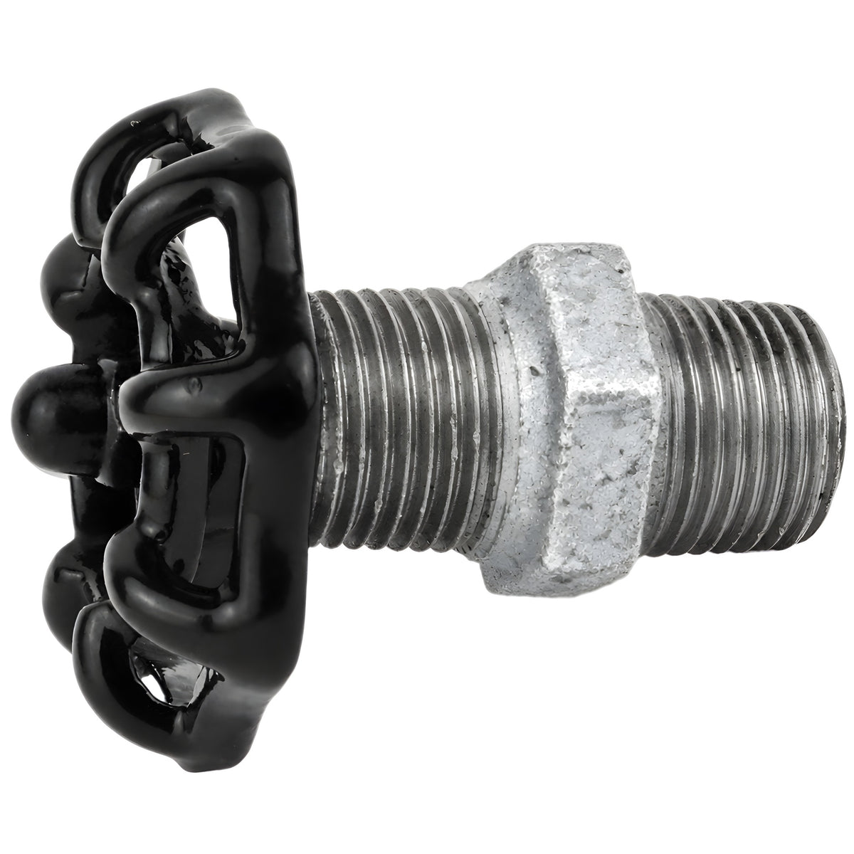 Black 52 mm handwheel on nipple, 1/2'' with black nut, galvanized cast iron fitting