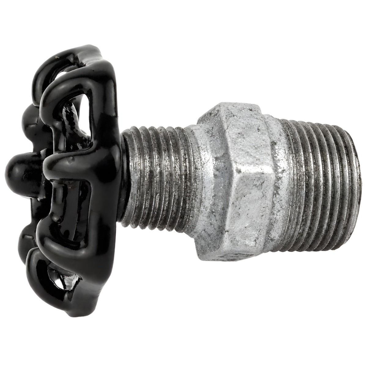 Black 52 mm handwheel on nipple, black nut, galvanized cast iron fitting