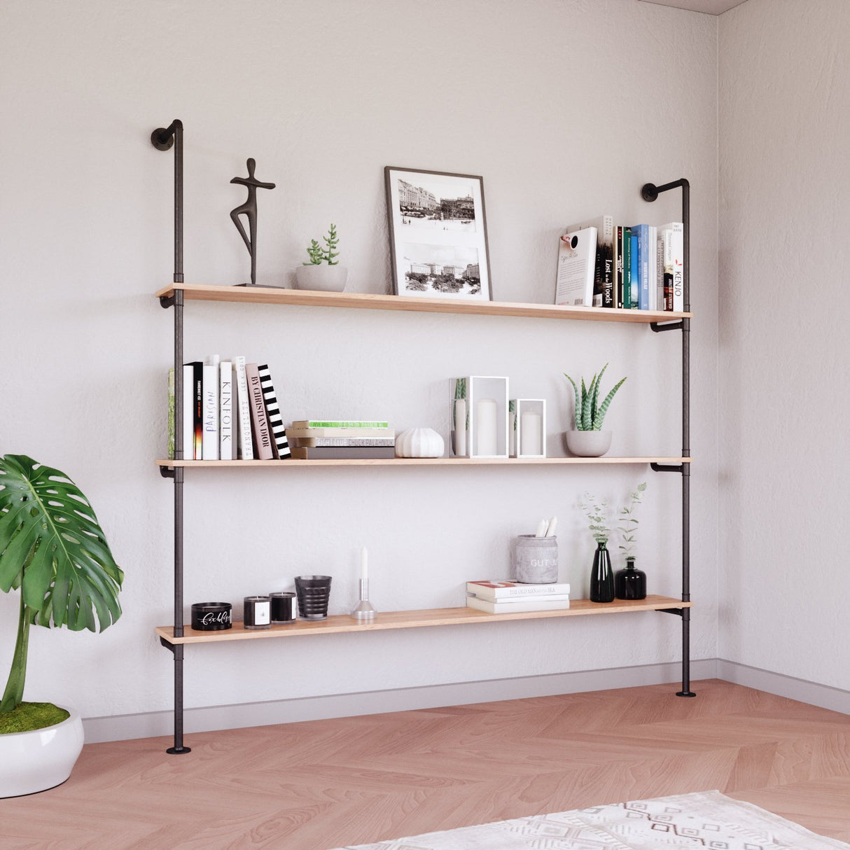 Custom-made plumbing shelf upright kit