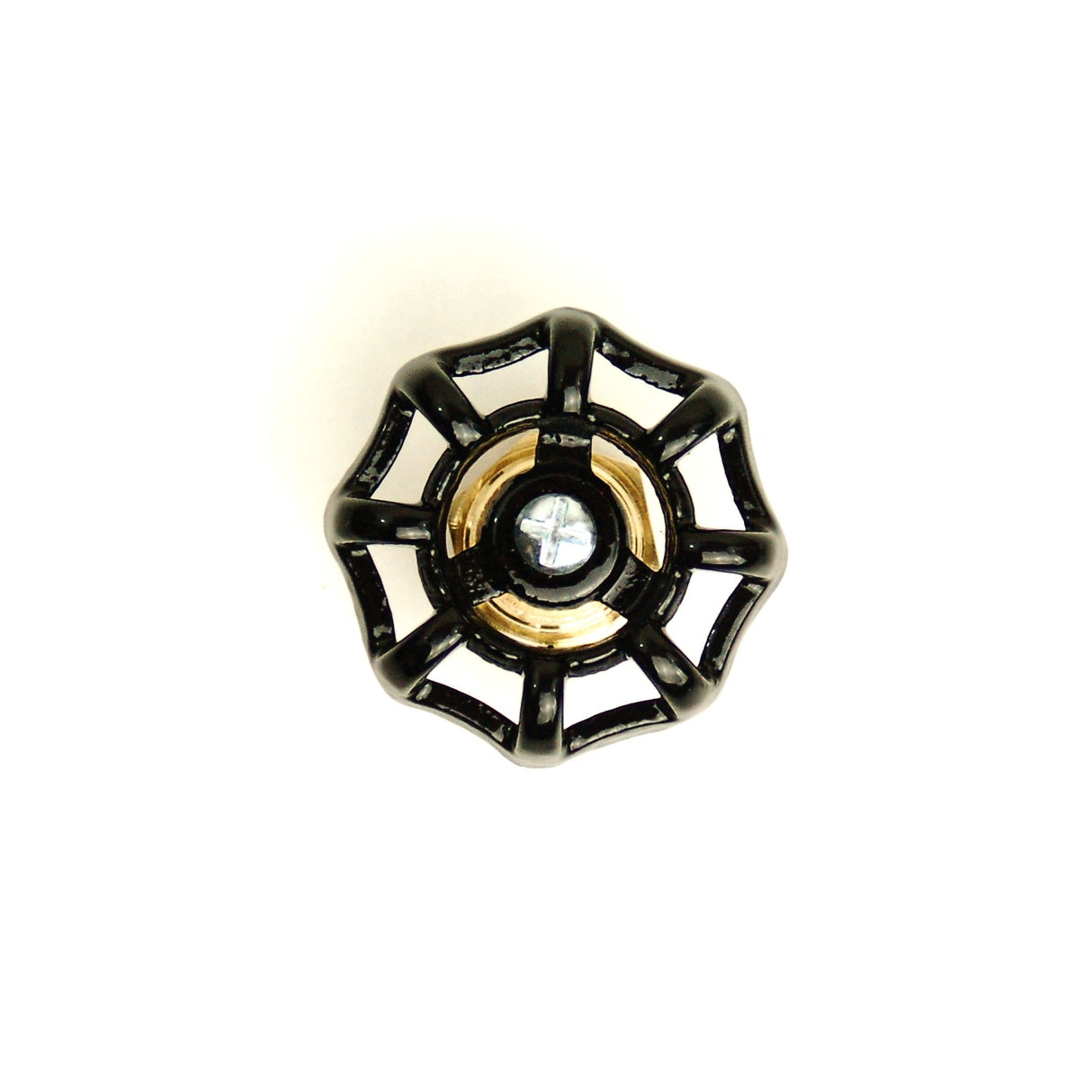 Door handle knob with black valve wheel in brass steampunk style