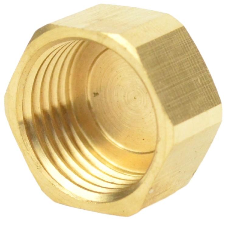 Female brass plumbing cap fitting with screw thread