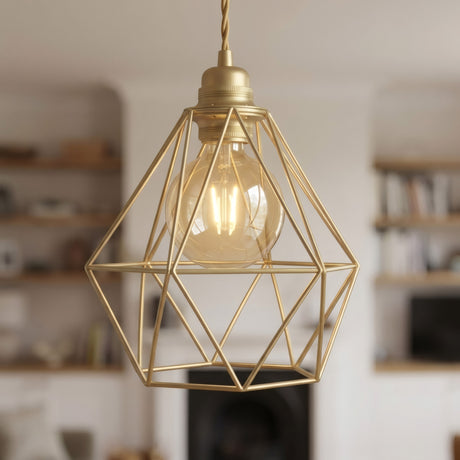 Faceted diamond cage lampshade in metal for E27 socket