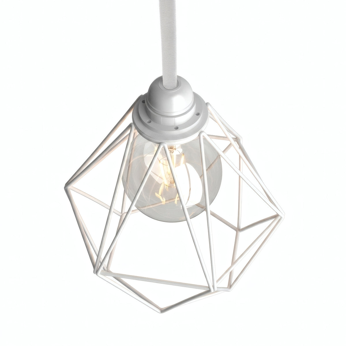 Faceted diamond cage lampshade in metal for E27 socket — White
