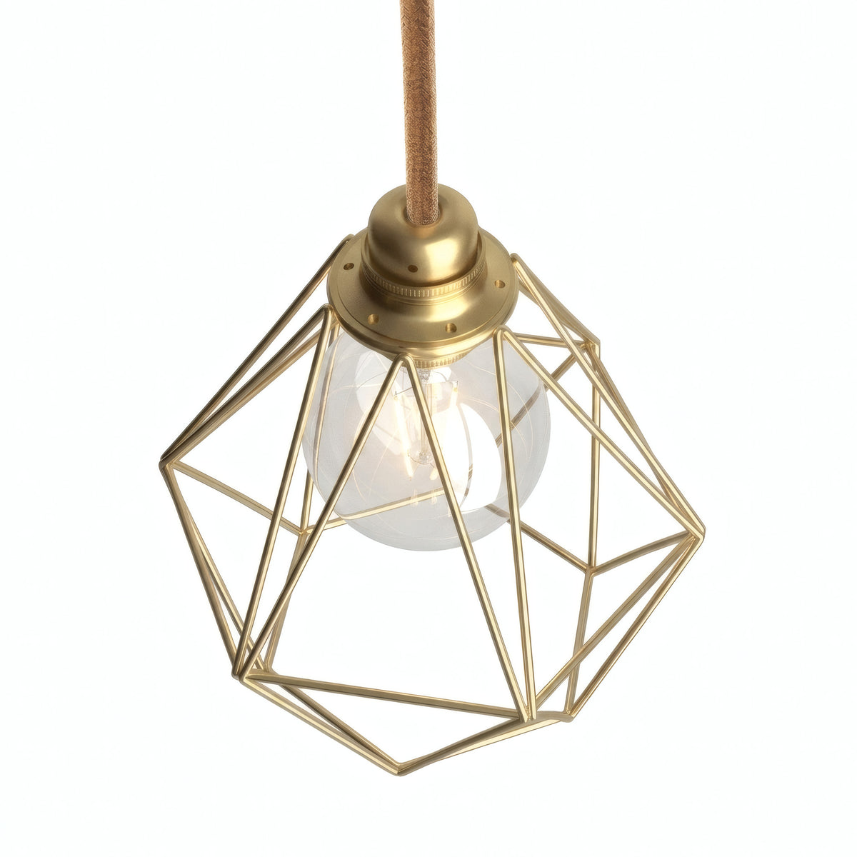 Faceted diamond cage lampshade in metal for E27 socket — Brass