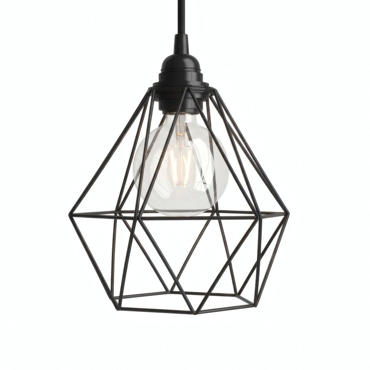 Faceted diamond cage lampshade in metal for E27 socket — Black