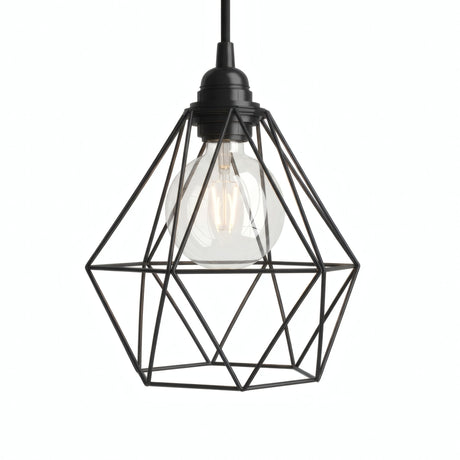 Faceted diamond cage lampshade in metal for E27 socket — Black