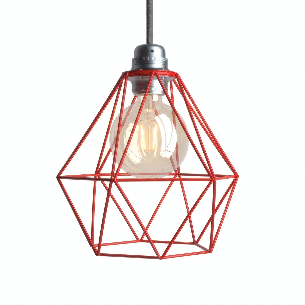 Faceted diamond cage lampshade in metal for E27 socket — Red