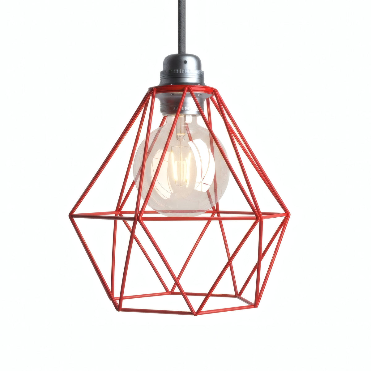 Faceted diamond cage lampshade in metal for E27 socket — Red