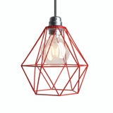 Faceted diamond cage lampshade in metal for E27 socket — Red