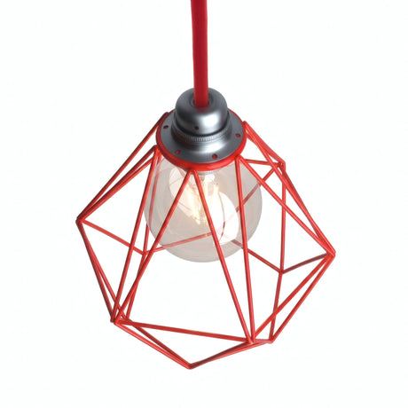Faceted diamond cage lampshade in metal for E27 socket — Red