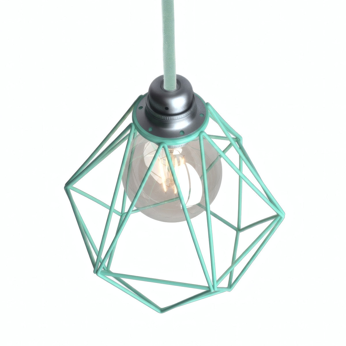 Faceted diamond cage lampshade in metal for E27 socket — Turquoise