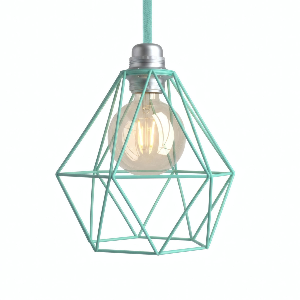 Faceted diamond cage lampshade in metal for E27 socket — Turquoise