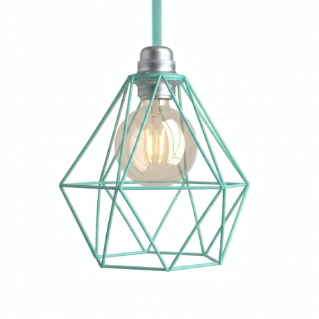 Faceted diamond cage lampshade in metal for E27 socket — Turquoise