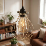 Metal cage drop lampshade with adjustable clamp