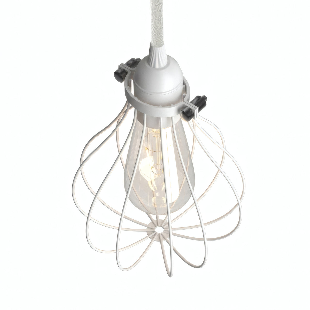 Metal cage drop lampshade with adjustable clamp — White