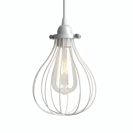 Metal cage drop lampshade with adjustable clamp — White
