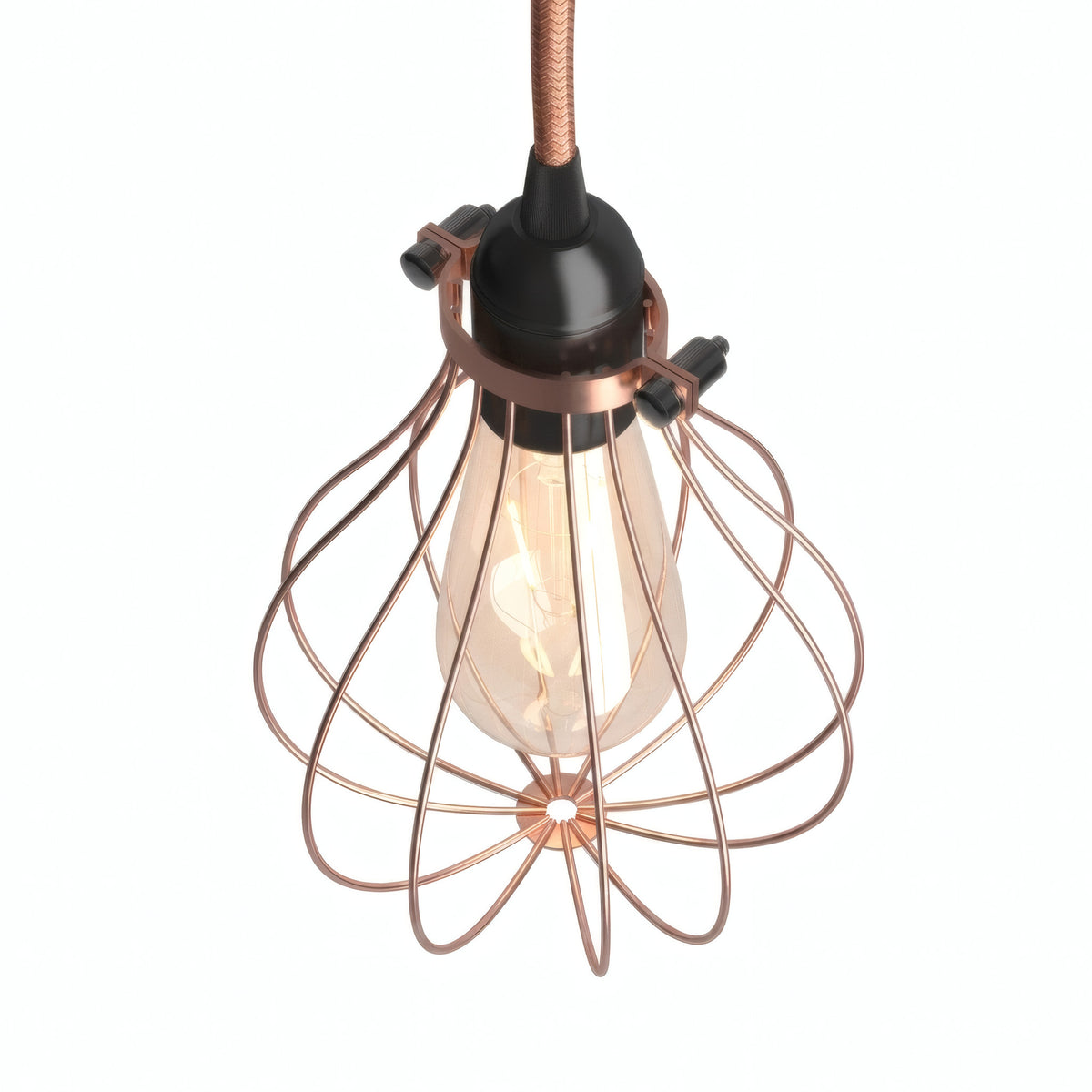 Metal cage drop lampshade with adjustable clamp — Copper