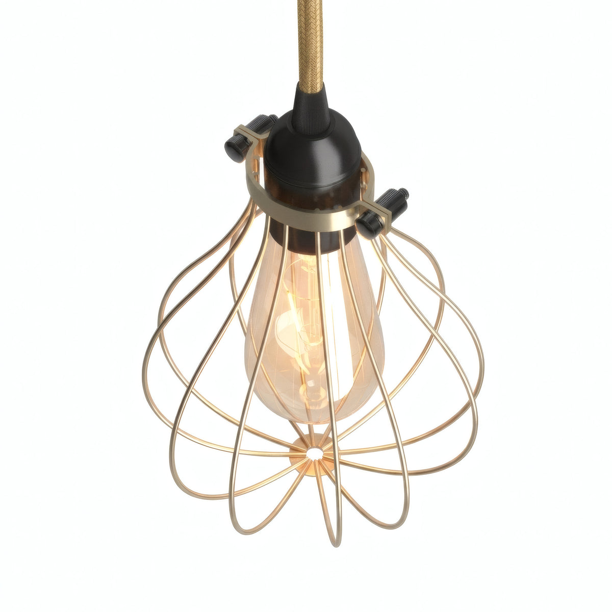 Metal cage drop lampshade with adjustable clamp — Brass