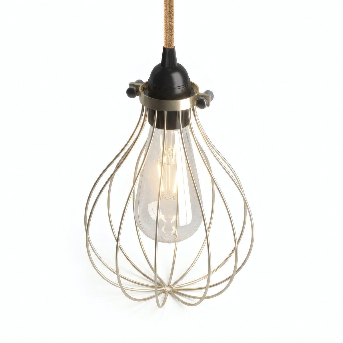 Metal cage drop lampshade with adjustable clamp — Brass