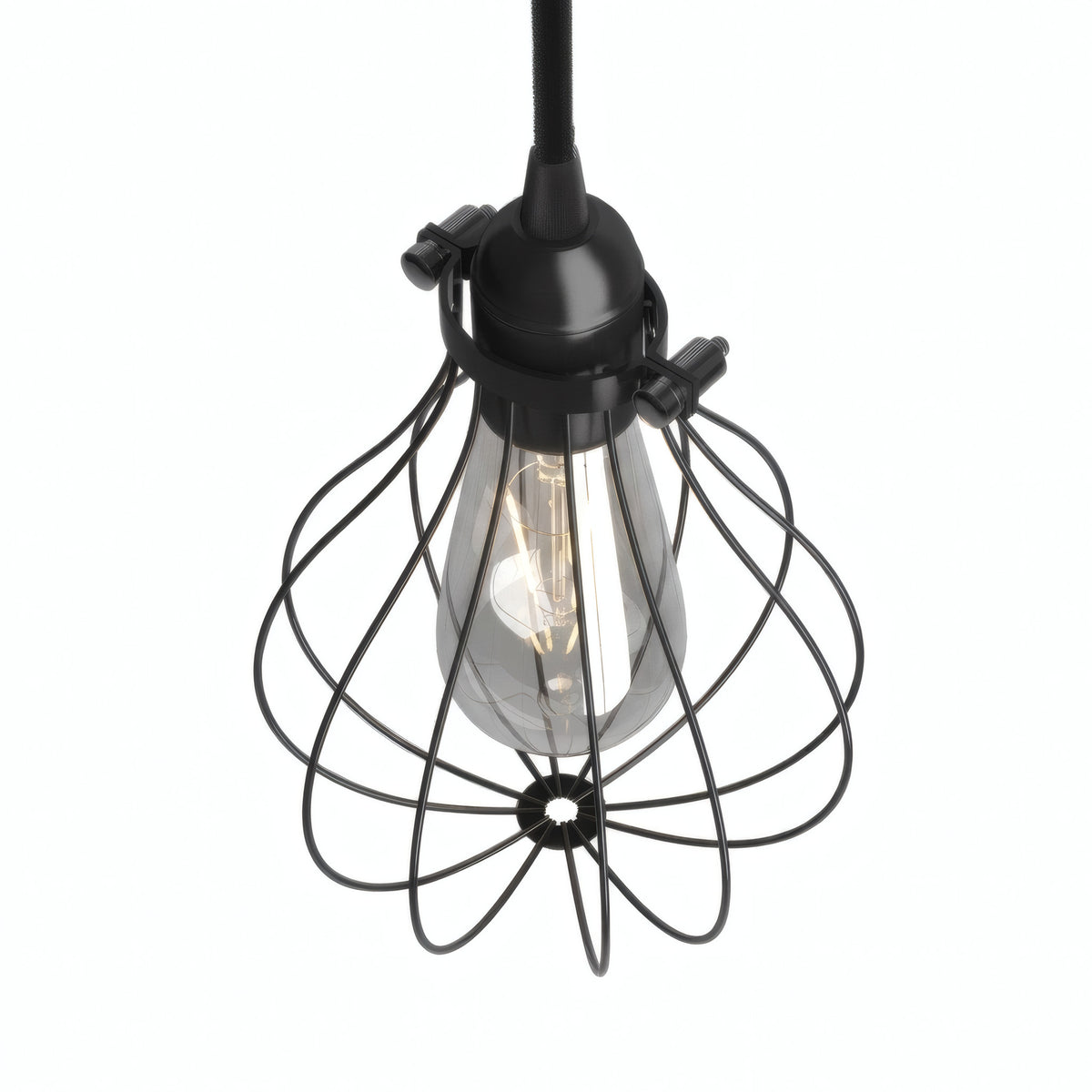 Metal cage drop lampshade with adjustable clamp — Black