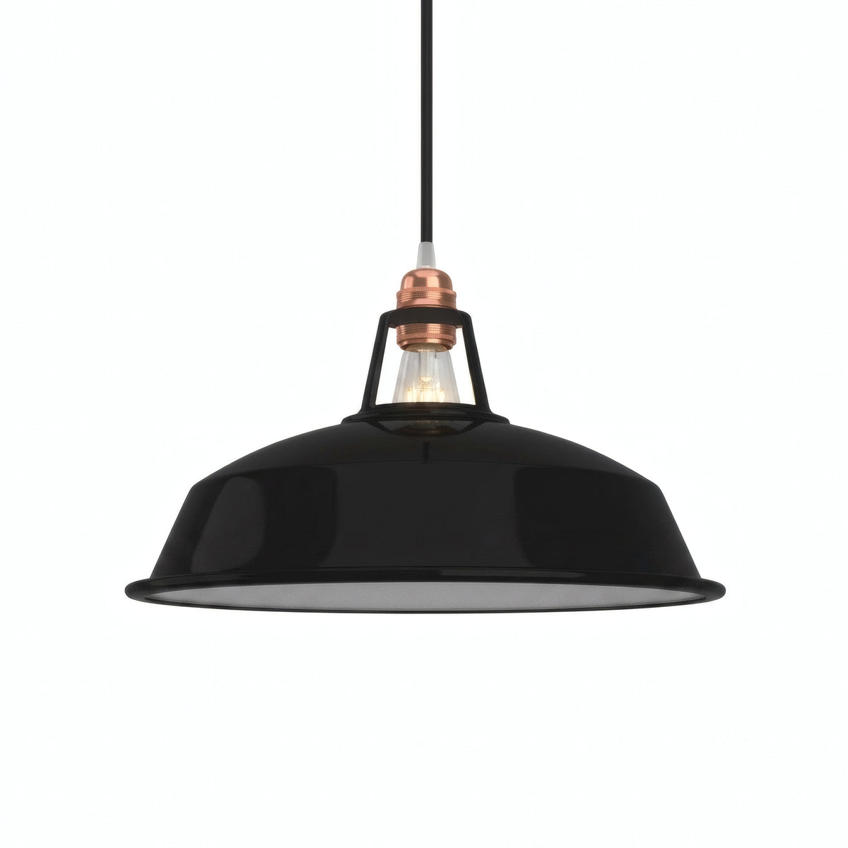 Bell-shaped enamelled metal lampshade Ø 38 cm for E27 socket — Black