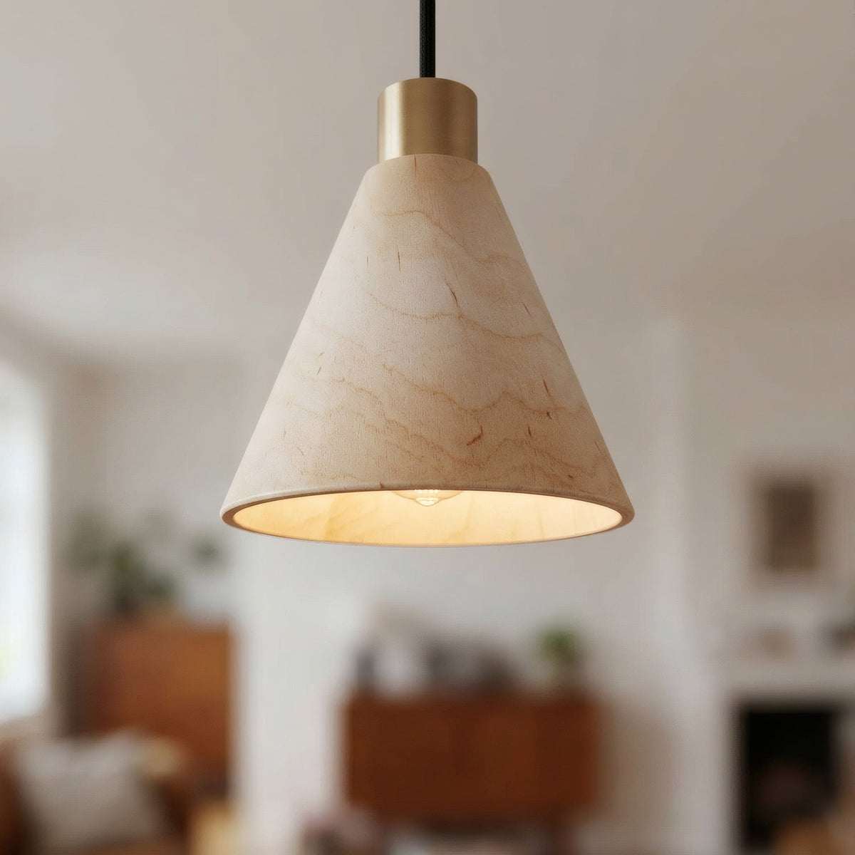 Conical natural wood lampshade for E27 socket