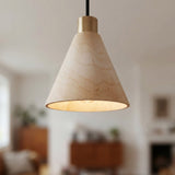 Conical natural wood lampshade for E27 socket