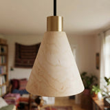 Conical natural wood lampshade for E27 socket
