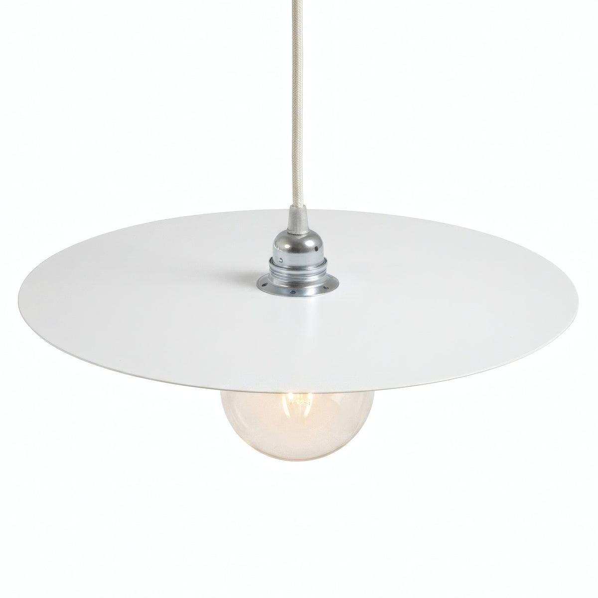 Flat disc lampshade in iron, Ø 40 cm, for E27 socket — White