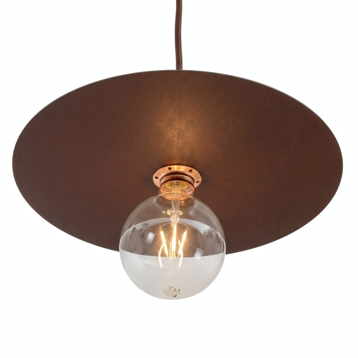 Flat disc lampshade in iron, Ø 40 cm, for E27 socket — Corten effect