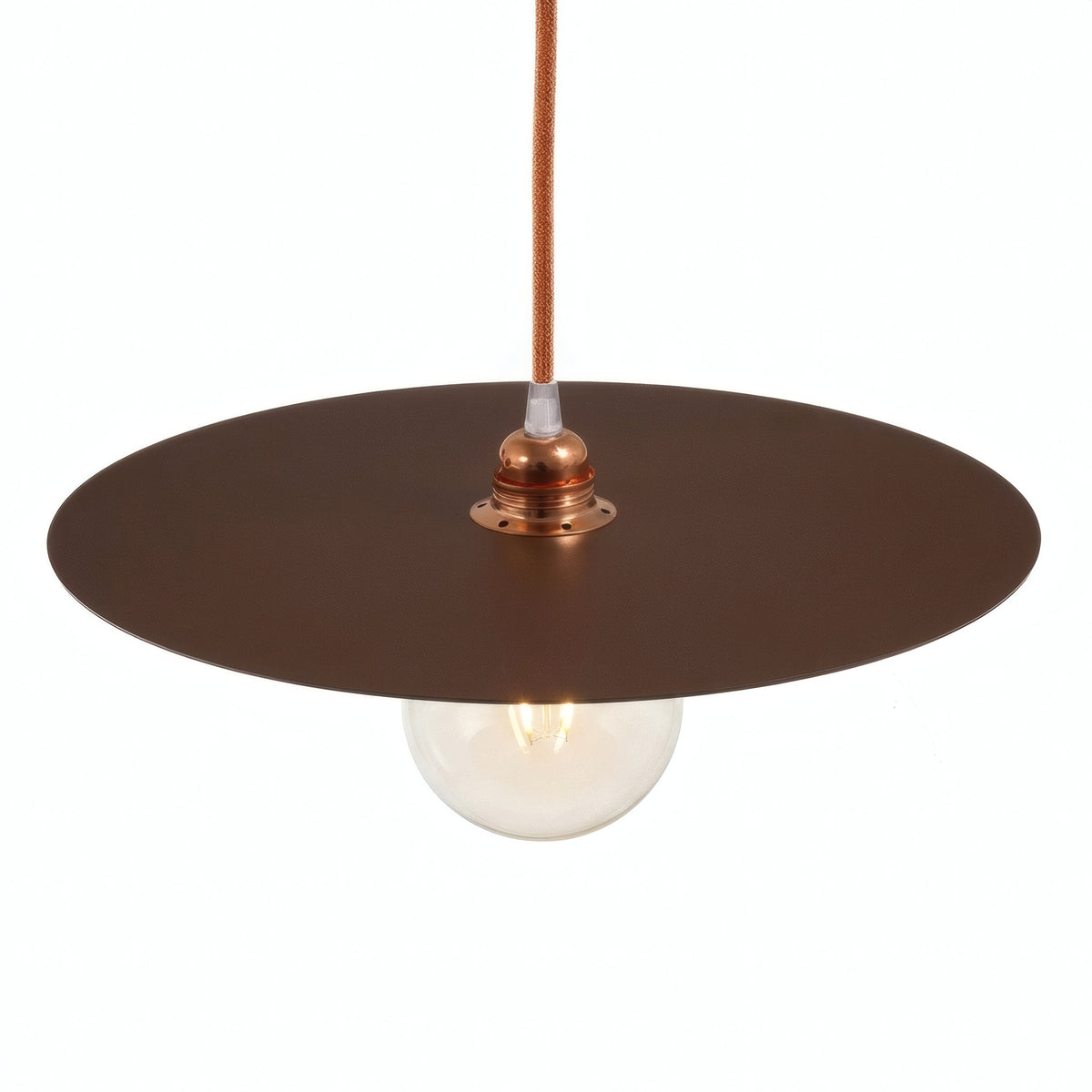 Flat disc lampshade in iron, Ø 40 cm, for E27 socket — Corten effect