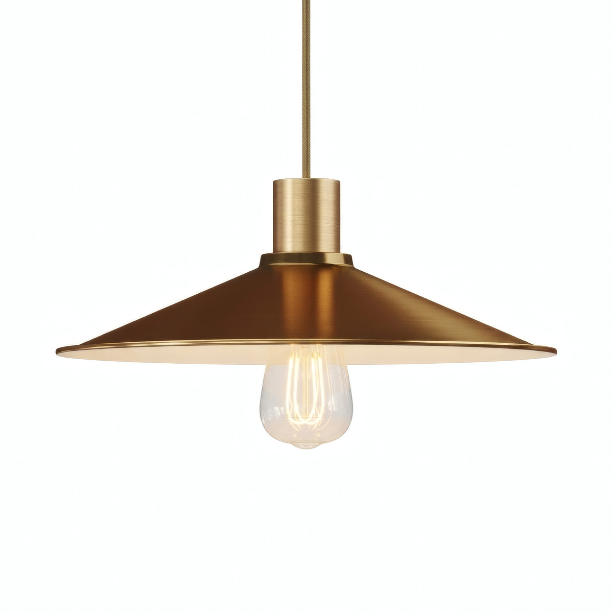 Flat enamelled metal lampshade Ø 30 cm for E27 socket — White and satin bronze