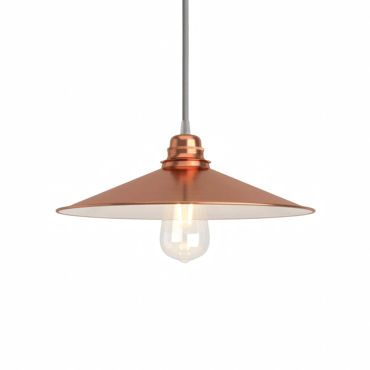 Flat enamelled metal lampshade Ø 30 cm for E27 socket — White and copper