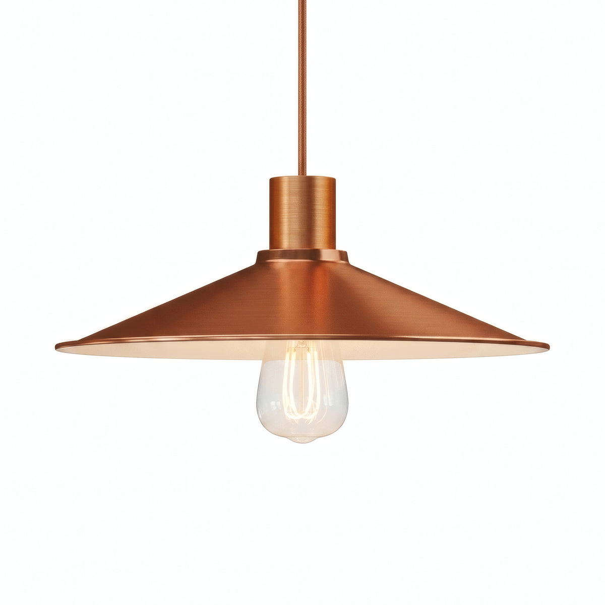 Flat enamelled metal lampshade Ø 30 cm for E27 socket — White and satin copper
