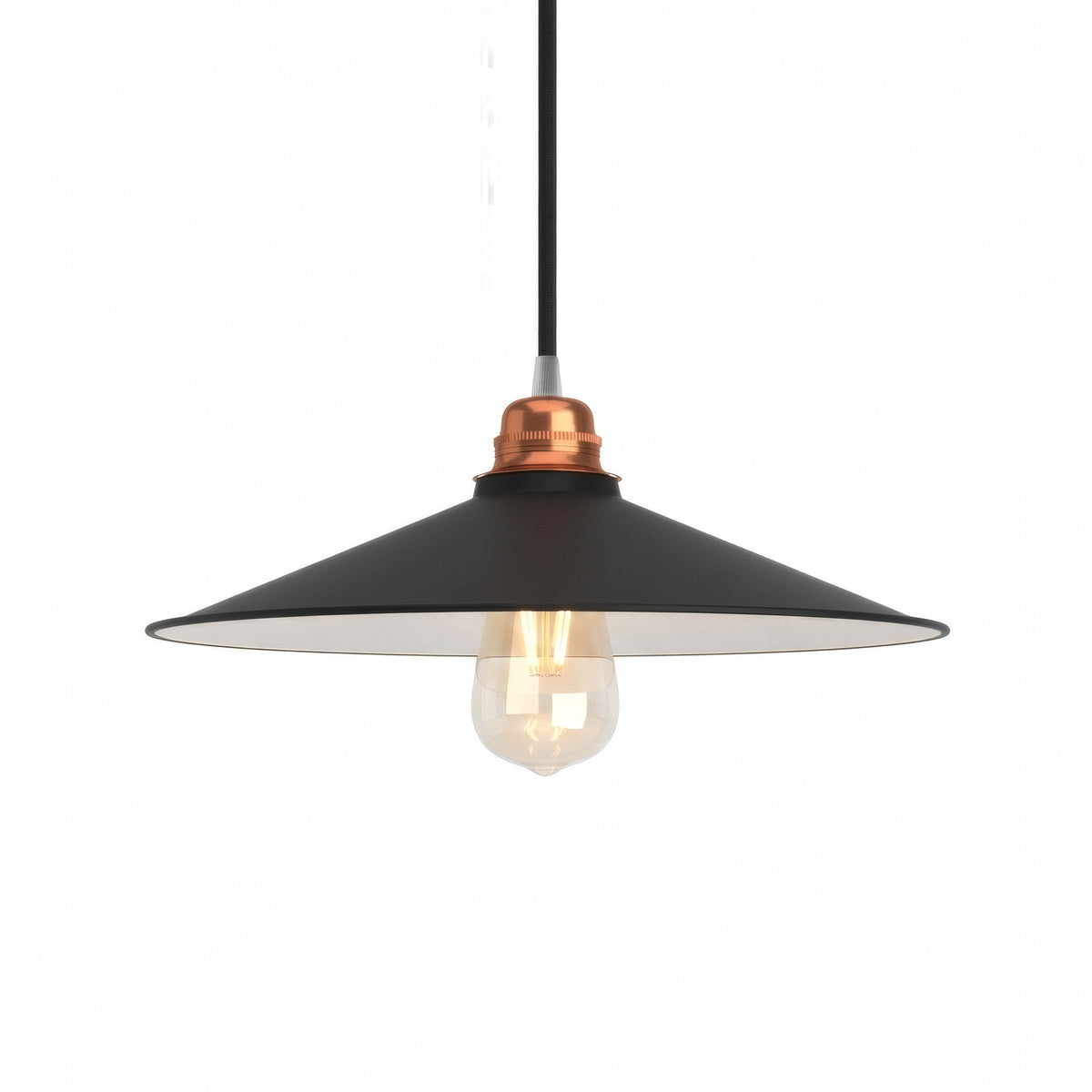 Flat enamelled metal lampshade Ø 30 cm for E27 socket — White and black