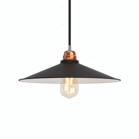 Flat enamelled metal lampshade Ø 30 cm for E27 socket — White and black