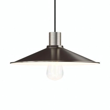 Flat enamelled metal lampshade Ø 30 cm for E27 socket — White and satin titanium