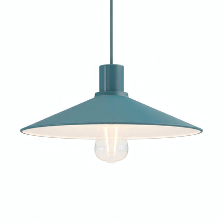 Flat enamelled metal lampshade Ø 30 cm for E27 socket — Petrol blue