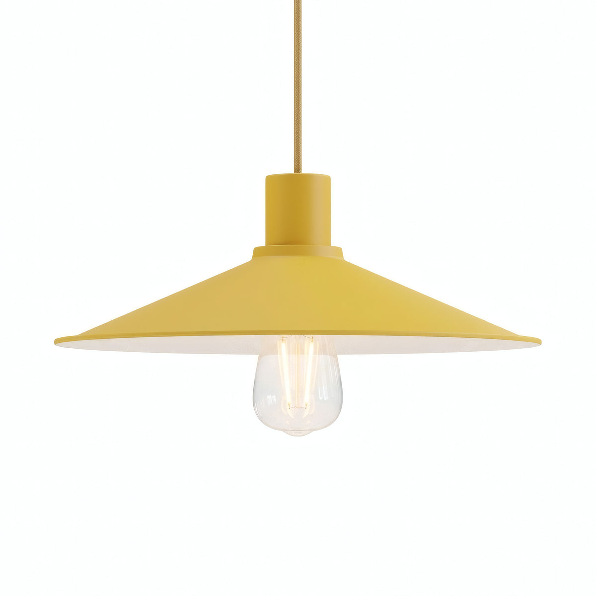 Flat enamelled metal lampshade Ø 30 cm for E27 socket — Mustard yellow