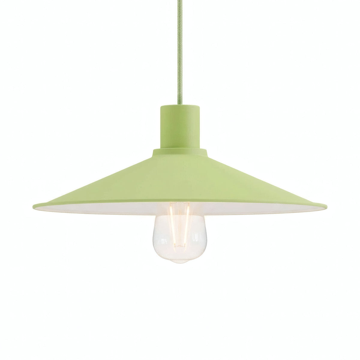 Flat enamelled metal lampshade Ø 30 cm for E27 socket — Meadow green