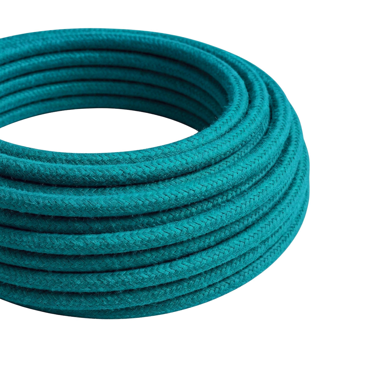 Round cotton fabric cable – Cerulean, close-up of the coil