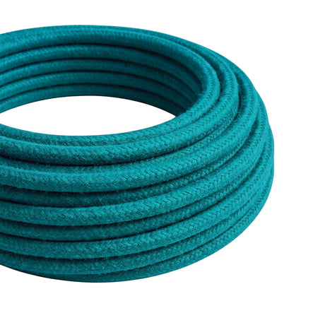 Round cotton fabric cable – Cerulean, close-up of the coil